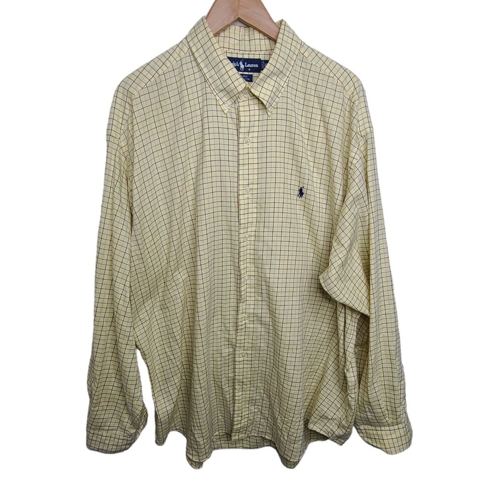 Vtg Ralph Lauren Blake Men's‎ SZ XXL Yellow/Blue Check Button Shirt 100% Cotton